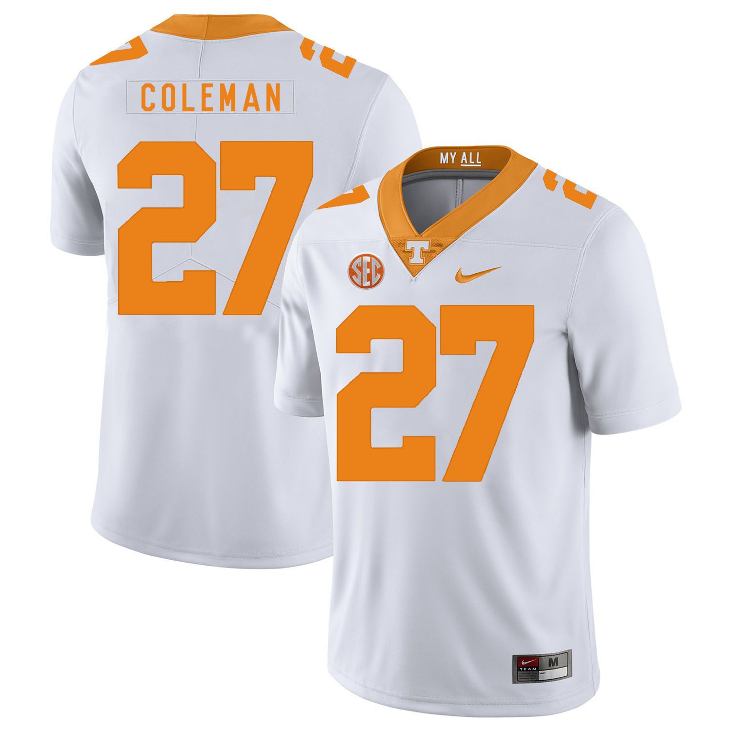 Men Tennessee Volunteers 27 Coleman White Customized NCAA Jerseys